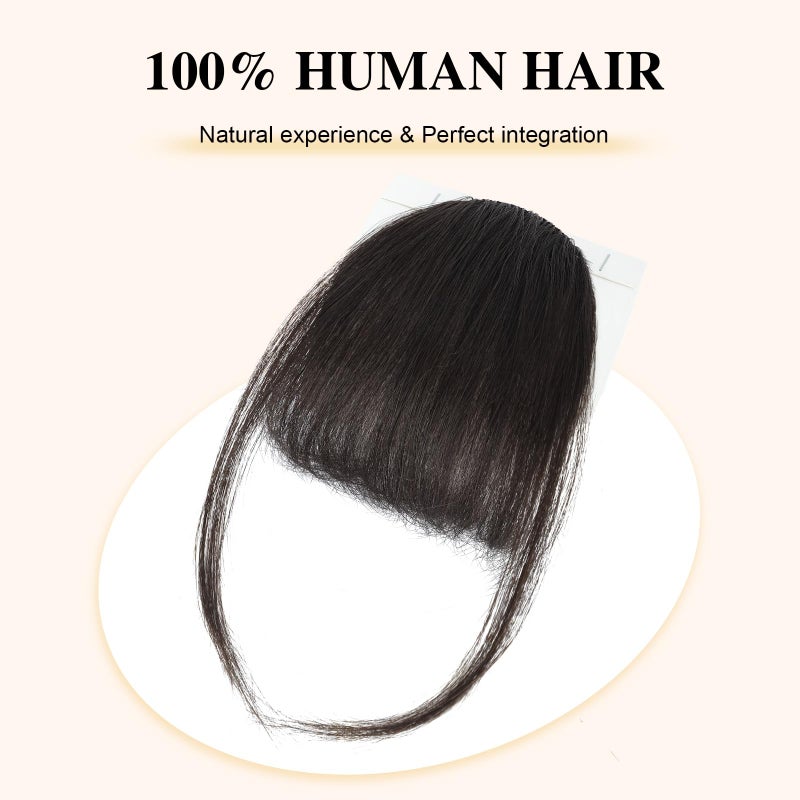BOGSEA مشبك في غرة شعر حقيقية بشرية مشبك شعر مع قطع شعر للنساء غرة طبيعية لمظهر شعر ممتد للاستخدام اليومي (غرة رقيقة، (بني أسود)) - Image 3
